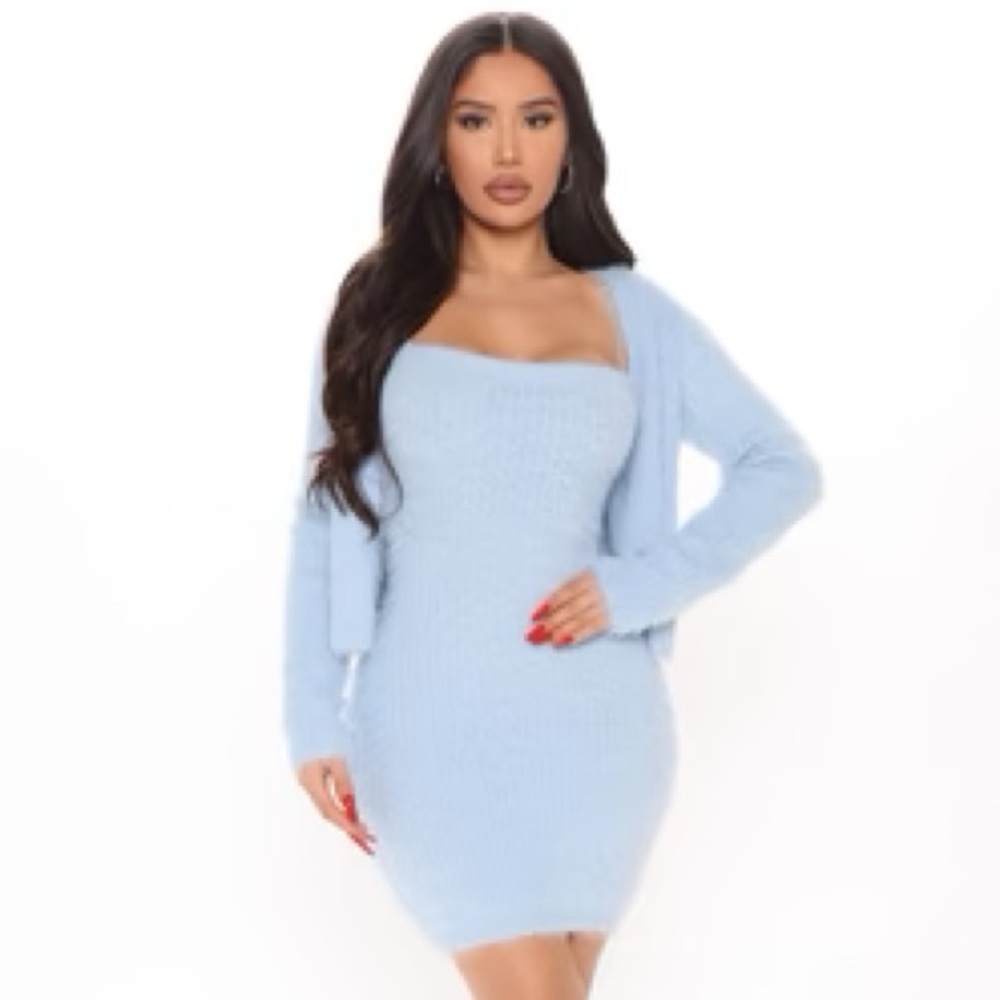 Fashion Nova baby blue dress set size M